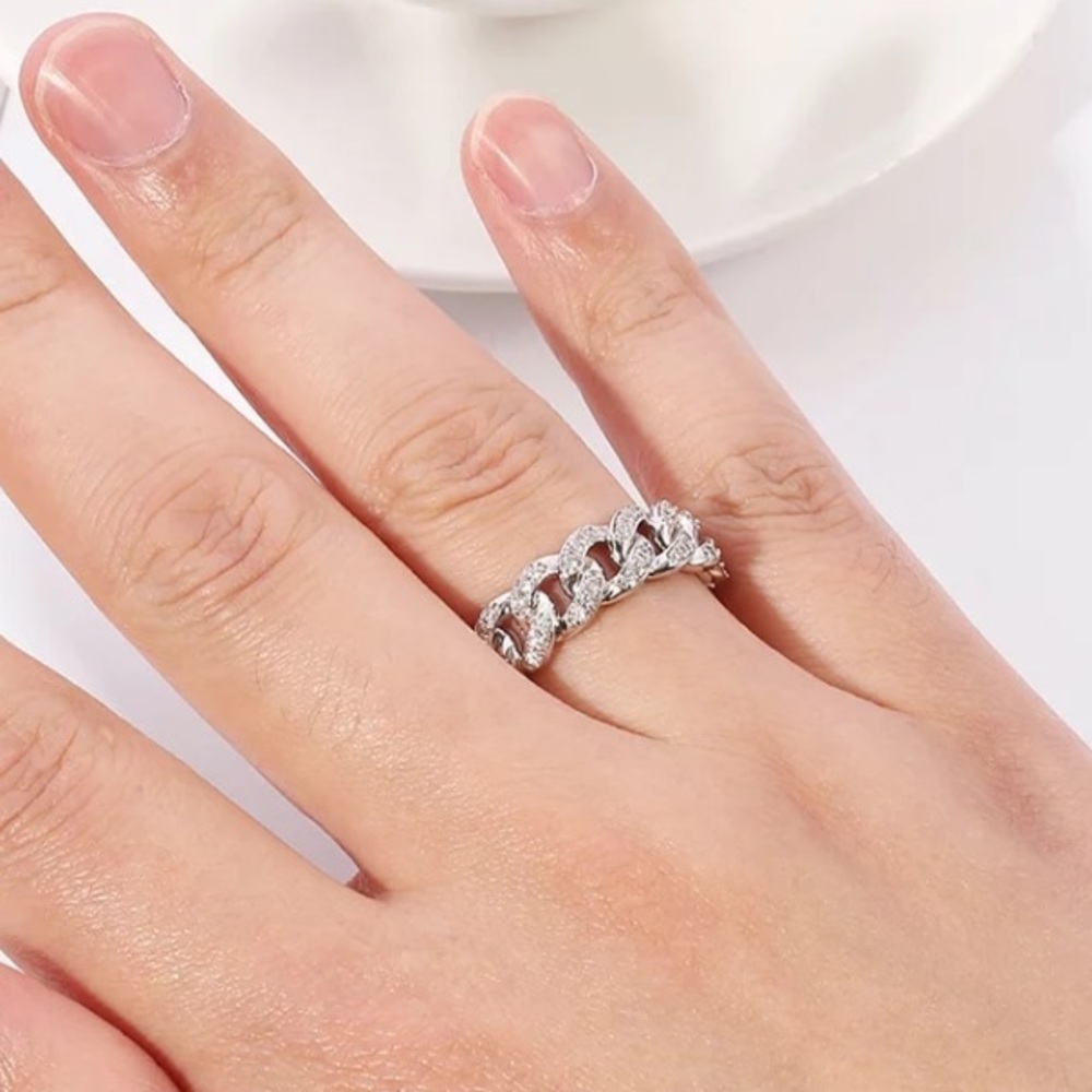 NEW 925 STERLING SILVER RING DIAMOND ETERNITY RING CHAIN BAND RING - Picture 3 of 3